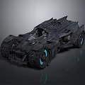 Futuristic Black Bat Inspired Car With Large Tires And Blue Rim Lights