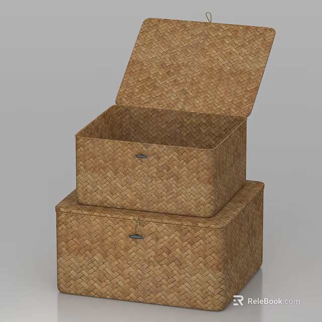 Woven Storage Baskets Stacked with Open Lid for Home Organization 3d model 