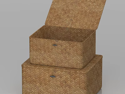 Woven Storage Baskets Stacked with Open Lid for Home Organization 3d model