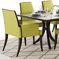 Modern Dining Table Set With Green Chairs Dinnerware Wine Glasses And Decorative Branches 3d model