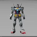 Gundam Robot Character Figure Standing With Silver Armor Blue Yellow Red Mechanical Details