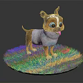 Cartoon Dog Game Movie Character 3D Model with Blue Mat and Tongue Out