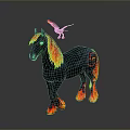 Black Horse With Flaming Mane Tail Hooves And Flying Black Bird Beside