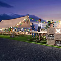 Large Tents In Outdoor Evening Setting With String Lights People Grass And Drinks 3d model