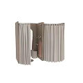 Clothing Store Fitting Room With Wooden Design Beige Curtains And Mirror Hangers