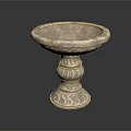 Carved Stone Pedestal Bowl With Decorative Layered Base For Garden Ornament