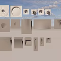Modern Wall Decor Pieces In Gray White With Various Shapes On Textured Wall