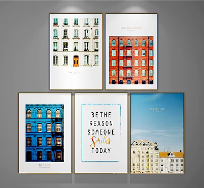 Colorful City Building Landscape Paintings With Framed Art And Urban Scenes 3d model