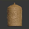 Ornate Golden Sculpture Carving With Intricate Texture And Cylindrical Lid Design