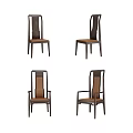 Modern Dining Chairs With Dark Frame Brown Upholstery And Armrest Options 3d model