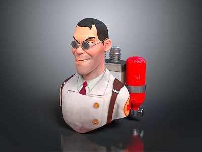 Stylized 3D Cartoon Character With White Outfit Brown Suspenders Goggles And Red Device 3d model