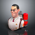 Stylized 3D Cartoon Character With White Outfit Brown Suspenders Goggles And Red Device