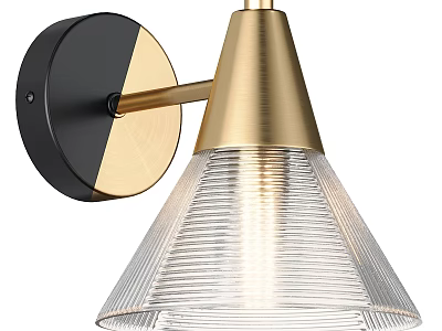Modern Wall Lamp With Black Gold Metal Frame And Ribbed Glass Shade 3d model