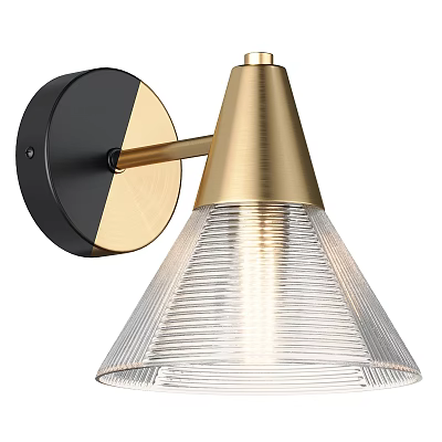 Modern Wall Lamp With Black Gold Metal Frame And Ribbed Glass Shade 3d model