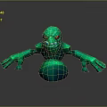 3D Model of Green Fantasy Creature Character With Glowing Red Eyes and Extended Arms