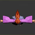 3D Character With Red Hair Wearing Purple Kimono White Sash Arms Outstretched In Gray Gradient Background