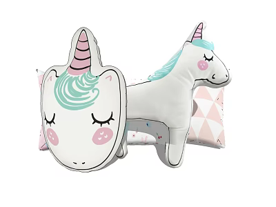 Cute Unicorn Stuffed Dolls With Pink Horns Green Manes Pink Cheeks And Triangle Cushions 3d model