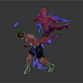 3D Rendered Two Muay Thai Fighting Characters With Purple Effects And Dynamic Moves