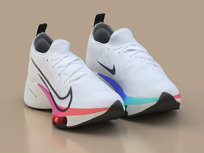 White Nike Sports Shoes With Pink Blue And Red Accents 3d model