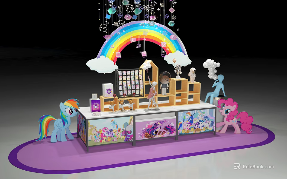 My Little Pony Themed Store With Rainbow Arch Cloud Decorations And Pony Characters 3d model 