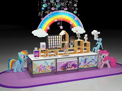 My Little Pony Themed Store With Rainbow Arch Cloud Decorations And Pony Characters 3d model