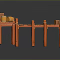 Orange Wooden Dock Structure With Planks Posts Crates And Barrel