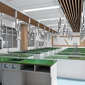 Modern Laboratory Interior With Green Lab Benches And Fume Hoods