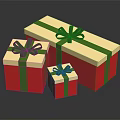 Festive Decorative Red And White Gift Boxes With Green Ribbons And Bows