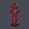 Red Public Fire Hydrant With Metallic Body And Chain Details