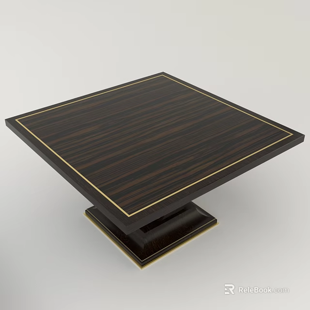 Elegant Square Entertainment Table With Dark Wood Grain Surface And Gold Edge Trim 3d model