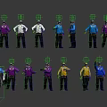 Group Of Men In Different Colored Jackets Posing With White Equipment