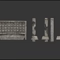 Set Of Patterned Stone Fence Panels With Textured Concrete Posts And Bases