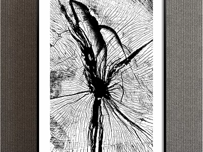 Black and White Abstract Painting With Radiating Lines And Textured Branch Like Forms 3d model