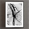 Black and White Abstract Painting With Radiating Lines And Textured Branch Like Forms