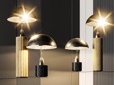 Elegant Modern Desk Lamps With Metallic Shades And Gold Pillar Bases For Home Decor 3d model