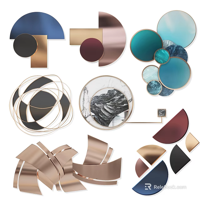 Artistic Contemporary Wall Decor With Multicolored Geometric Shapes And Metal Frames 3d model 