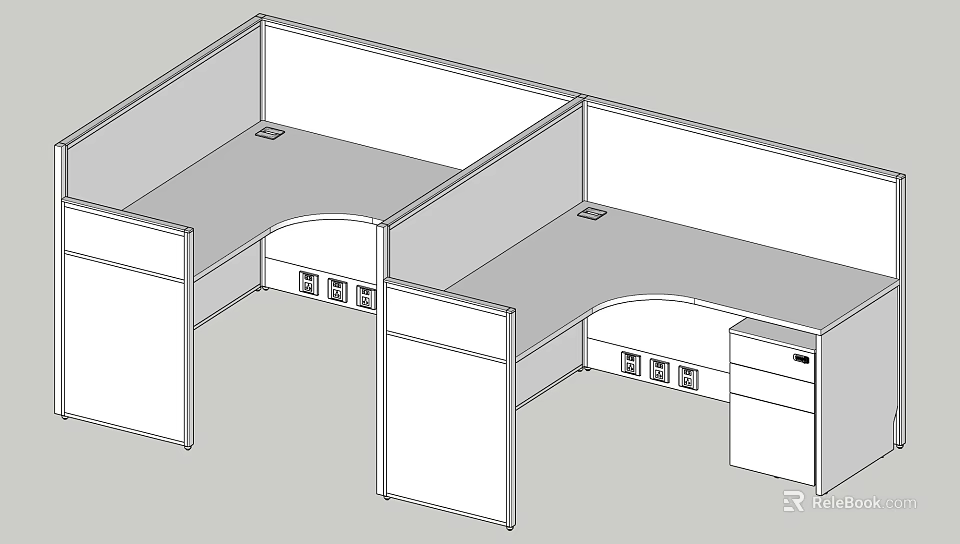 Modular Office Workstation Desk With Partition Panels Drawers And Desktop 3d model 