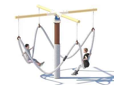 Garden Ornament Rope Swing Structure With Wooden Pole And Hanging Ropes For Children Outdoor Play 3d model