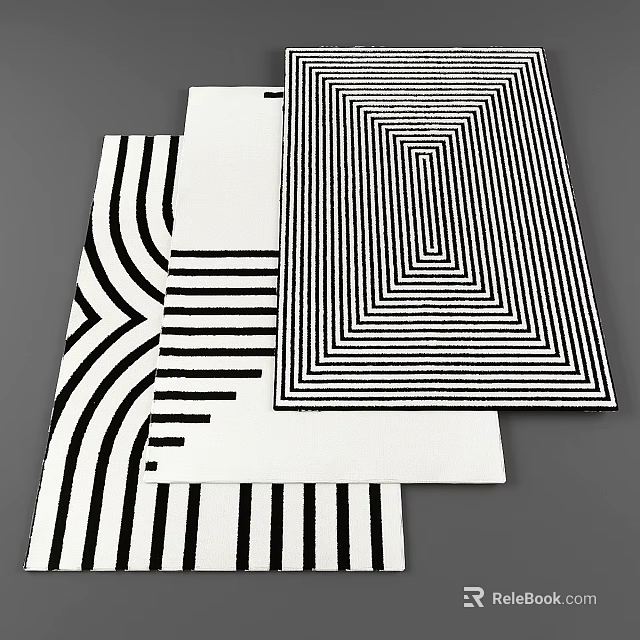 Black And White Square Rugs With Geometric Patterns Stripes Waves And Maze For Decor 3d model 