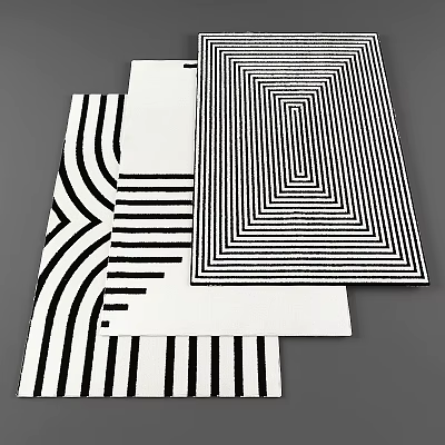 Black And White Square Rugs With Geometric Patterns Stripes Waves And Maze For Decor 3d model