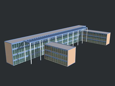Modern Multi Story Building With Glass Windows Light Colored Walls And Connected Sections 3d model