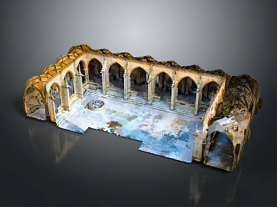 Ancient Architectural Model Historic Design With Multiple Arches And Stone Courtyard 3d model