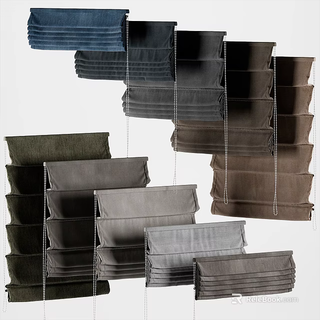 Modern Roman Blinds In Various Neutral Tones For Home Interior Design 3d model 