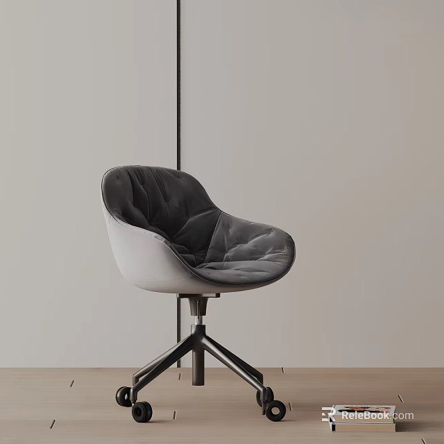 Modern Gray Plush Office Chair With Black Metal Base And Wheels 3d model 