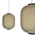 Japanese Style Beige Paper Pendant Lamp With Striped Design And Warm Light Bulb