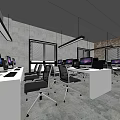 Modern Public Office Space With Workstations Computer Monitors Ergonomic Chairs And Bright Windows 3d model