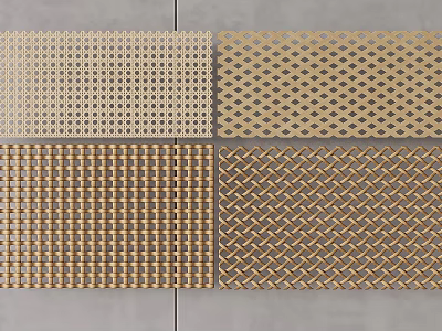 Elegant Decorative Cabinet with Golden Panels Featuring Various Woven Textures 3d model