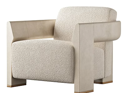 Modern Beige Single Sofa With Textured Fabric Square Arms And Wooden Legs 3d model