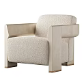 Modern Beige Single Sofa With Textured Fabric Square Arms And Wooden Legs