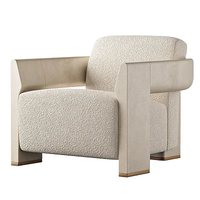 Modern Beige Single Sofa With Textured Fabric Square Arms And Wooden Legs 3d model